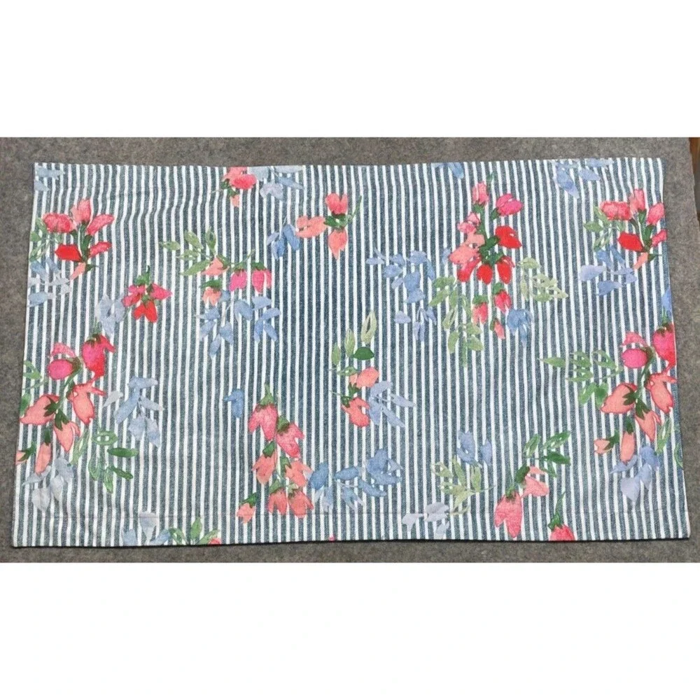 Ralph Lauren Maggie Pillow Sham King Blue White Pink Floral Stripes 100% Cotton